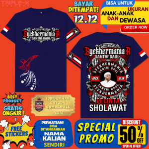 KAOS SYEKHERMANIA(SANTRI GAUL)LENGAN PENDEK UKURAN ANAK DAN DEWASA"FREE STIKER