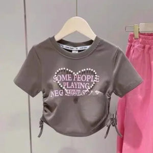 MEMAXK ชุดแฟชั่นเด็กผู้หญิง ชุดเซ็ทเด็กหญิง เสื้อผ้าเด็กโต เสื้อยืดลูกปัด + กางเกงขายาว เสื้อผ้าเด็กผญ ชุดแฟชั่นเด็กญ ชุดเด็กหญิง4-13ปี