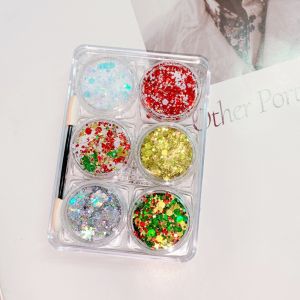 NAELIN 6Pcs/Set Trái tim ngôi sao  trăng sequin Gel nhũ mắt Lễ hội lấp lánh Lấp lánh đầy màu sắc Gel nhũ móng tay Thời trang Tóc  Kem Gel Sequin Trang trí  và cơ thể