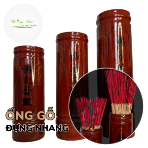 Ống đựng nhang bằng gỗ họa tiết lá trúc