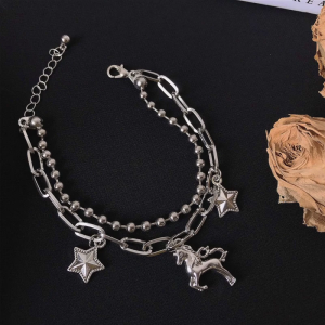 Bohemian Bracelet for Women Fashion Multilayer Beaded Wrist Chain Punk Star Charm Bracelets Single Horn Horse Bangles