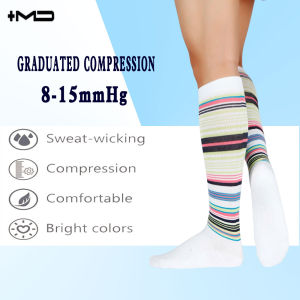 +MD Compression Socks for Women and Men 3 Pairs 8-15 mmHg Cotton Knee High Support Socks for Travel Sport