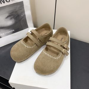 Womens Shoes Lace-up Two Buttons Round Toe Soft Stitching Casual Flats