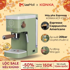 Máy pha cà phê epresso Konka KCF-CS3 tích hợp đánh bọt sữa pha espresso 20bar mạnh mẽ 2 trong 1 tiện lợi tặng kèm temper