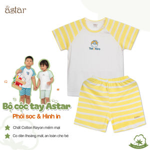 Bộ cộc tay cài chéo Astar chất Cotton Rayon mềm mát phối sọc kèm hình in ngộ nghĩnh quần áo trẻ em bé trai bé gái