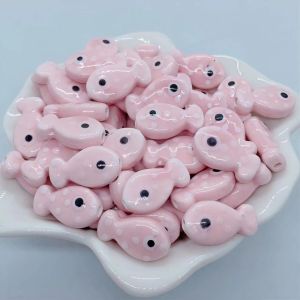 POMELOBT Handmade Craft Small Fish Beads Ceramic Cartoon Design Ceramic Spacer Loose Beads Cute Necklace Earrings Jewelry Making Material for 10Pcs Student
