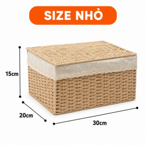 Giỏ Đựng Đồ Có Nắp ANKAN Sợi Giấy Lót Vải Ren Hộp Đựng Quần Áo Đồ Chơi 3 Kích Thước