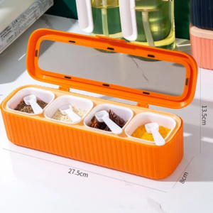 มาใหม่ ชุดกล่องปรุงรส พร้อมฝาปิด กล่องใส่เครื่องปรุง ใส่ของอเนกประสงค์ 4ช่อง