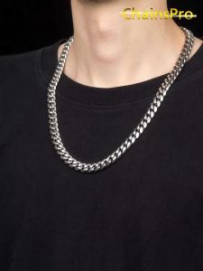 ChainsPro Stainless Steel Cuban Link Chains for Men 4.8/6/10/14mm Width Cuban Chain Necklace Black/18K Gold Plated/Silver No Tarnish Chains Jewelry for Men 18-30 inch Length Hip Hop Miami Necklace Send Gift
