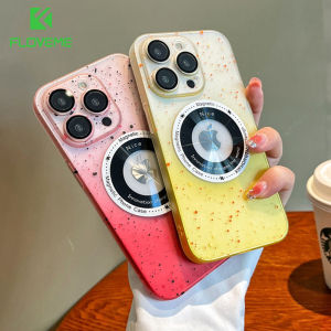 [With Lens Film] FLOVEME Wireless Charging Gradient Gritter Phone Case For iPhone 14 13 12 11 Pro Max 14 Plus Transparent Acrylic Lens Protector Back Cover For iphone 14 13 12 11