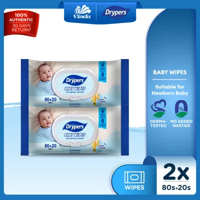 Drypers Oat Fragrance Free Baby Wipes (2x100s) - 99% Water Derma-tested & Safe For New Born
