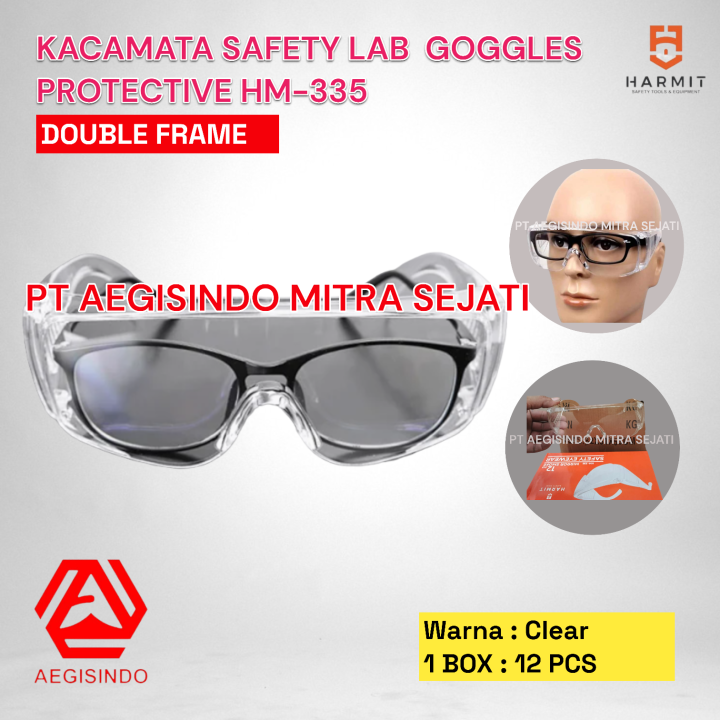 Kacamata APD Safety Goggles Lab Clear PROTECTIVE GLASSES Double Frame HM-335