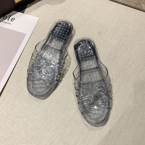 [Free Shipping] Womens Home Slippers Jelly Transparent Crystal Slippers Soft Sole Non-Slip Plastic Slippers Candy Color Casual Slide Sandals for Summer