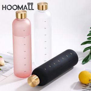Hoomall Bình Nước Mờ 1000ML Có Vạch Thời Gian Cốc Nước Bằng Nhựa Có Nắp Bình Uống Nước Mờ Dung Tích Lớn Cho Phòng Tập Thể Dục Thể Thao Du Lịch Ngoài Trời Trường Học Đồ Uống Nước Làm Việc