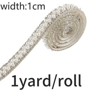 WH (91cm/pack) 1cm/1.5cm/2cm Pearl Diamond Lace Self-adhesive Diamond Home Clothing Accessories Shoes And Hats DIY Decorative Ribbon