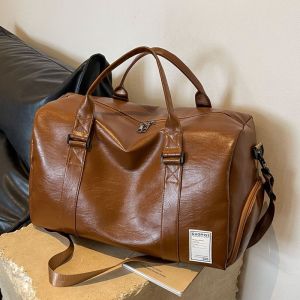 Fashion Leather Duffle Bag With Shoes Packet For Men and Women Luggage Travel Bag Sport Gym Fitness HandBag Mens Shoulder Bag2026