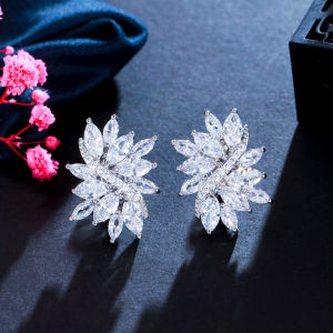 Sequito tinh tế vàng trắng trang sức mạ Pave thiết lập Marquise cắt aaaaa đá cubic zirconia sáng tạo Bông tai kẹp không có lỗ tai cô dâu trang phục cưới phụ kiện se867