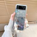 Omio for Galaxy Z Flip 4 Cute Case, Clear Holographic Heart Phone Case with Pearl Chain Bracelet Wrist Strap for Women Girls Aesthetic Glitter Rainbow Slim Shockproof Hard PC Cover. 