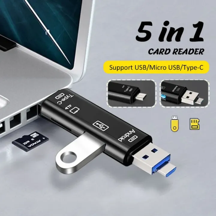 5 in 1 Card Reader USB OTG Type C/ USB/ Micro USB/ TF Memory Card Reader Adapter Phone Camera Card Reader Macbook Laptop PC Extension Headers For Huawei Xiaomi