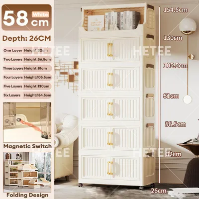 HETEEMALL Foldable Storage Cabinet for Kitchen Grocery Cabinet Durabox Cabinet Organizer With Magnetic Suction and Wheels