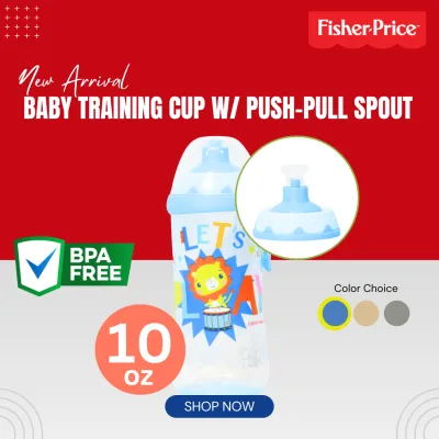 Fisher Price Training Cup 10oz Baby Push-Pull Spout Cup Blue/ Gray/ Peach