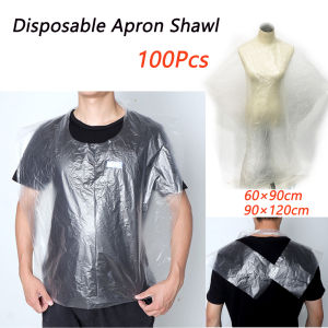 100PCS Disposable Shawl Apron Waterproof Transparent PE Plastic Body Protection Apron for Healthcare Barber Shop Cooking & Cleaning Accessories