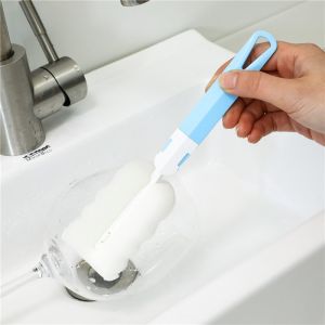 Long Handle Cleaning Brushes with Detachable Sponge for Feeding Bottle Water Cup Glass Wine Bottle Mug Plastic Clean Tools Homehold Mother Use