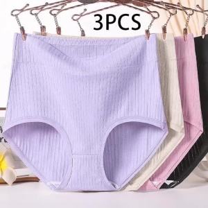 3pcs Cotton Women Panties Lady Plus Size Underwear Large Size High Waist Briefs Breathable Solid Color Female Lingerie2026