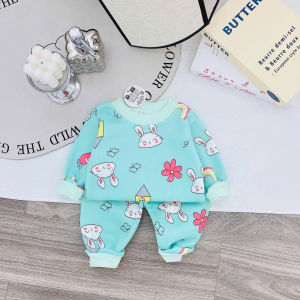 [M4] Đồ Bộ Nỉ Lót Bông Dày Ấm Cho Bé Gái Quần Áo Thu Đông Trẻ Em In Hoạ Tiết Dễ Thương Mềm Mịn Cho Bé Từ 6-16Kg