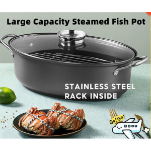 COOKER KING Large Capacity 39cm Steamed Fish Pot Enlarged and Widened Non stick Grilled Fish Steamed Fish Frying and Baking Integrated Induction Cooker Gas Stove Universal