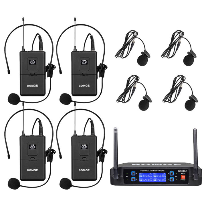 Wireless Microphone System BOMGE Pro 4 Channel Cordless Mic Set