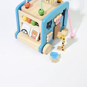 Wooden Montessori Activity Cube Toys Baby Multifunctional Busy Bus Bead Xylophone Shape Matching Game Educational Learning Toys