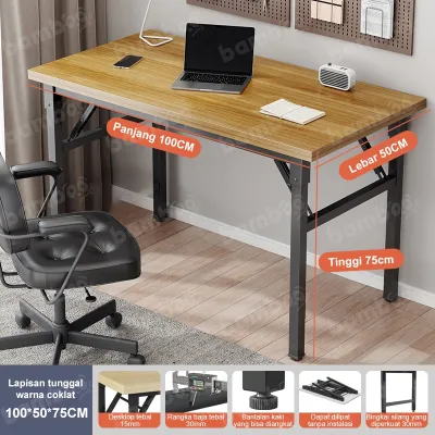 Meja Lipat Portable Dua Lapisan Meja makan Meja Belajar Meja Pelatihan Serbaguna Meja Kantor Besi