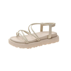 [Free Shipping] Cross-Strap Sandals Womens Summer New Style Korean-Style Womens Shoes Casual Flat-Heeled Thick-Soled Elastic Beach Sandals Wholesale.