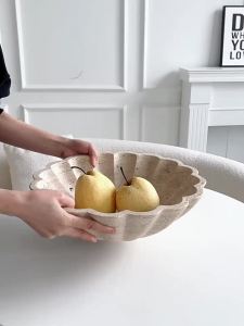 xpkQ Travertine Stone Bowl Decorative Key & Fruit Bowl Kitchen Counter Dining Table Centerpiece Entryway & Office Desk Decor J6H9P