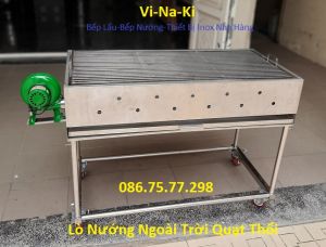 Bếp nướng ngoài trời quạt thổi than Bếp nướng inox quán ăn vỉa hè bếp nướng than hoa bánh xe di chuyển