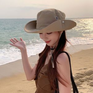 GFBB ป้องกันรังสียูวี หมวกตกปลาหูรูด สีทึบทึบ ภาษาญี่ปุ่นญี่ปุ่น หมวกปีกกว้างกันแดด แฟชั่นสำหรับผู้หญิง กันน้ำกันน้ำได้ หมวกปีนเขา ใช้ได้ทุกเพศ