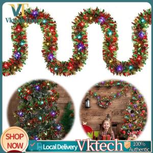 [Vktech] 16.4Ft Christmas Garland Hanging Garland with LED Lights Battery-Operated Garland Decorative Illuminated Wreath Xmas Party Favors