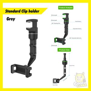 Anti Shock 360° Rotatable Car Rearview Back Mirror Phone Holder Universal Roller Adjustable Mount Clip