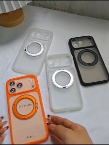 LEVINO 360 Rotation Metal Ring Stand Magnetic Phone Case for iPhone 17 16 15 Pro Max Translucent Matte Phone Case