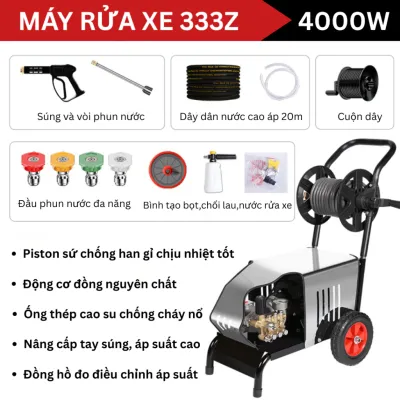Máy Rửa Xe Cao Áp Công Suất Lớn 3000W Phun Xa 10M Dây 20 Mét Dễ Dàng Sử Dụng - Bảo hành 12 Tháng