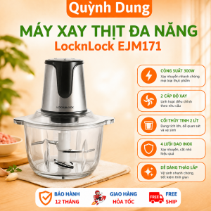 Máy Xay Thịt Đa Năng LocknLock EJM171 - Công Suất 300W Cối Thủy Tinh Lớn 2 Lít Lưỡi Dao Kép 2 Cấp Độ Xay