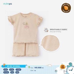 Bộ cộc tay bé gái Mompa 6 tháng - 4 tuổi vải Modal lỗ thoáng thấm hút mềm mại 585