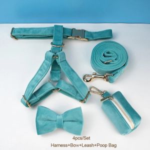 Turquoise Stone Velvet Dog Collar And Leash Set For Dogs Custom Engraved NameplateSupplies Dog Leash Velvet 402026