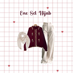Deluna Korean Outfit - One Set Wanita OOTD Hijab Korean Style 3 In 1 Set Buat Daily Hijab Sweater Oro Pants Set AD400