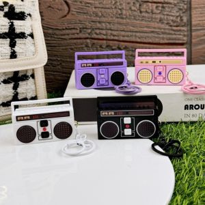 BINOCUL Retro Radio Shape Keychain Acrylic Bag Hanging Recording Key Ring Personality Music Pendant Tape Recorder Pendant Woman