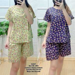 Smile Pakaian Wanita Set Baju Tidur Wanita Piyama Lengan Pendek Import Motif Kartun Set Baju Santai