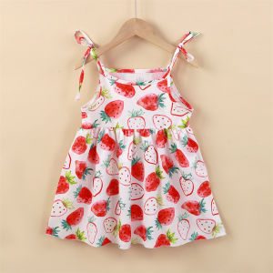 Girls Dress Birthday Party Flower Princess Dress Toddler Floral Dress Kids Girl Baby Strawberry Sleeveless Skirt For 1-4 Yrs Old
