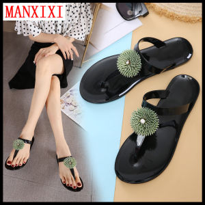 MANXIXI Fashion Women Flip Flop Bohemian Style Beautiful Green Grass Jelly Flat Slippers (Size 36-41)