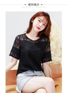 เสื้อลูกไม้แขนสั้นผู้หญิงเสื้อผ้าแฟชั่นผู้หญิงแบบต่างๆเสื้อลูกไม้